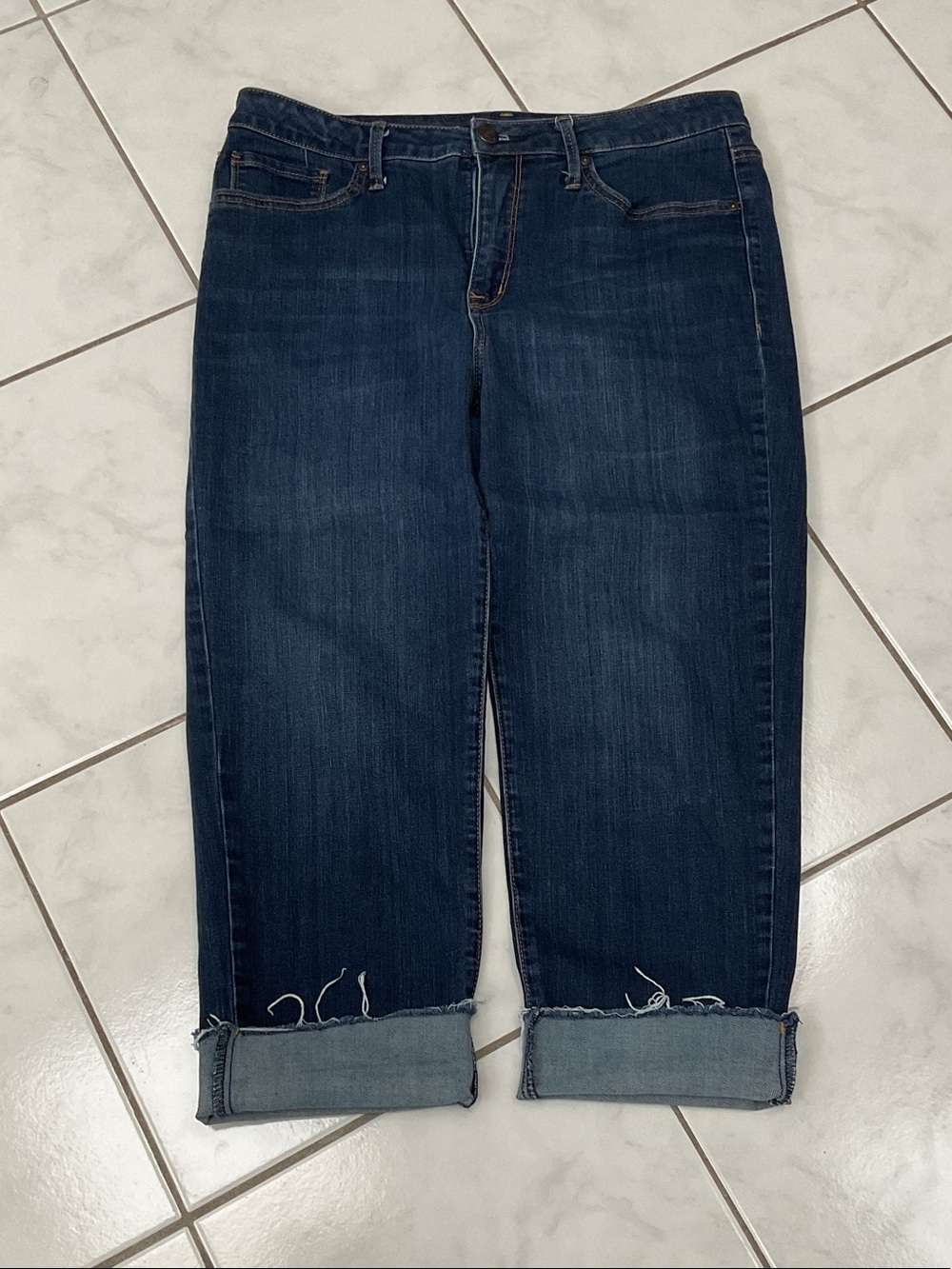 Seven7 Dark Indigo Boyfriend Jeans with Rolled Cuffs